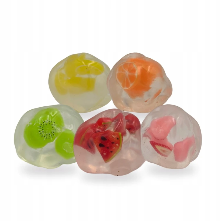 Gniotek Wazelinowy Kulka z Owocami Kokosowy Olej Squishy Antystresowy 6cm