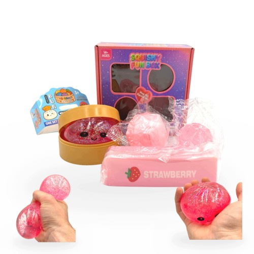 Zestaw Gniotków 4w1 Różowy Brokat Squishy Zabawka Antystresowa Sensoryczna