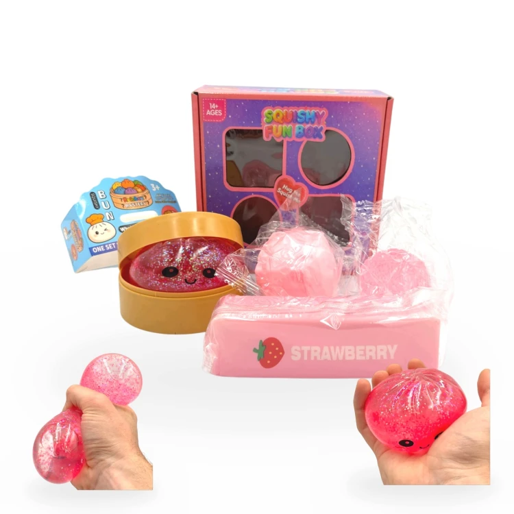 Zestaw Gniotków 4w1 Różowy Brokat Squishy Zabawka Antystresowa Sensoryczna