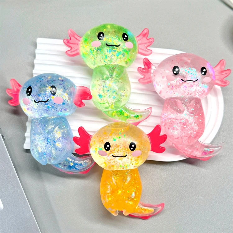Gniotek Aksolotl Brokatowy Żelowy Squishy Antystresowy Sensoryczny 10cm