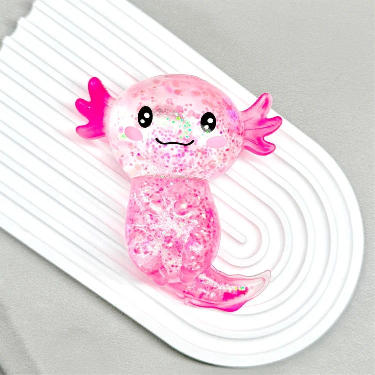 Gniotek Aksolotl Brokatowy Żelowy Squishy Antystresowy Sensoryczny 10cm