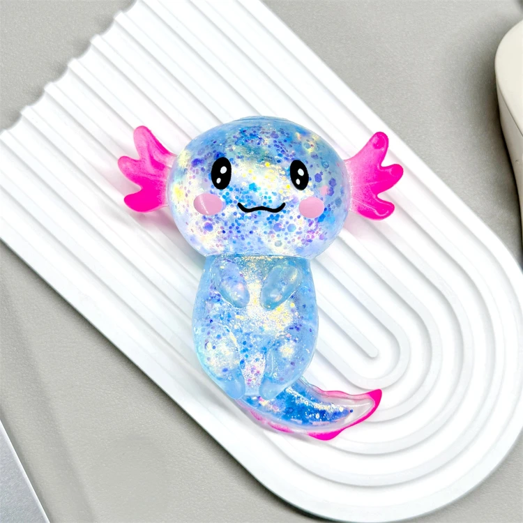 Gniotek Aksolotl Brokatowy Żelowy Squishy Antystresowy Sensoryczny 10cm