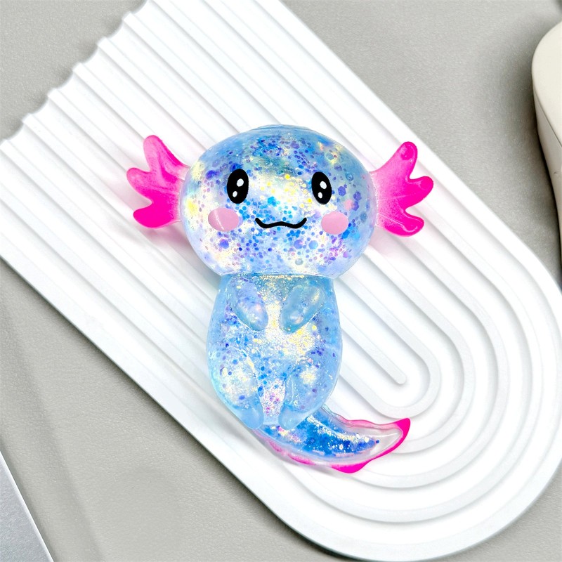 Gniotek Aksolotl Brokatowy Żelowy Squishy Antystresowy Sensoryczny 10cm