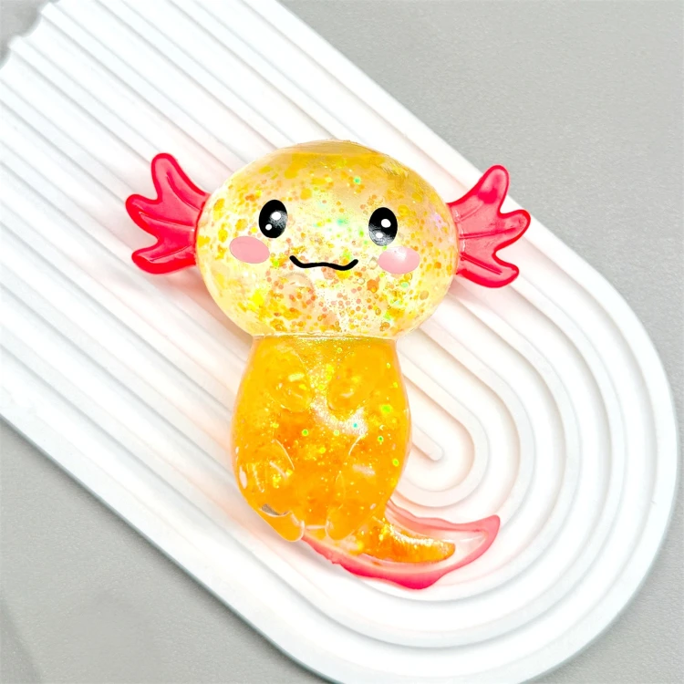 Gniotek Aksolotl Brokatowy Żelowy Squishy Antystresowy Sensoryczny 10cm