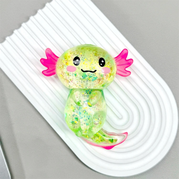 Gniotek Aksolotl Brokatowy Żelowy Squishy Antystresowy Sensoryczny 10cm