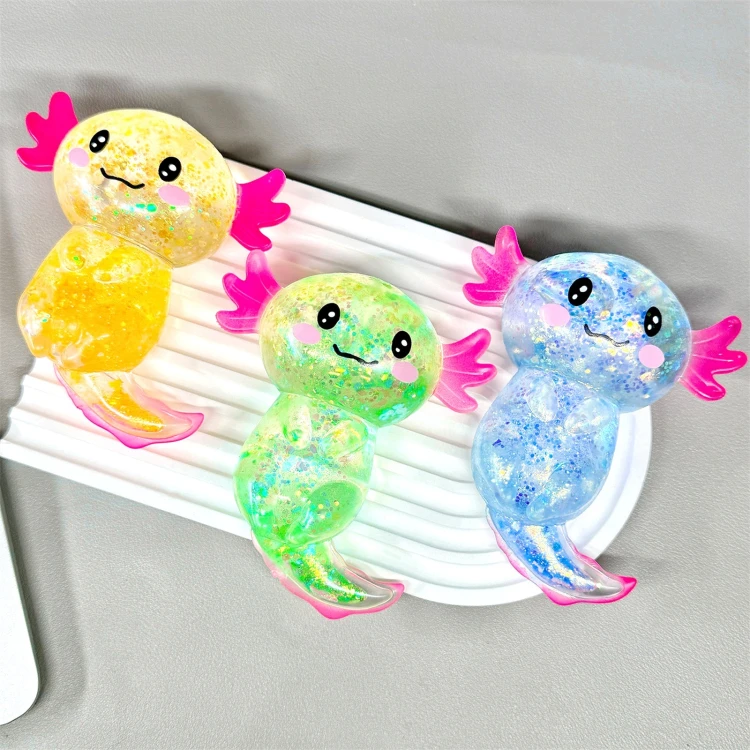 Gniotek Aksolotl Brokatowy Żelowy Squishy Antystresowy Sensoryczny 10cm