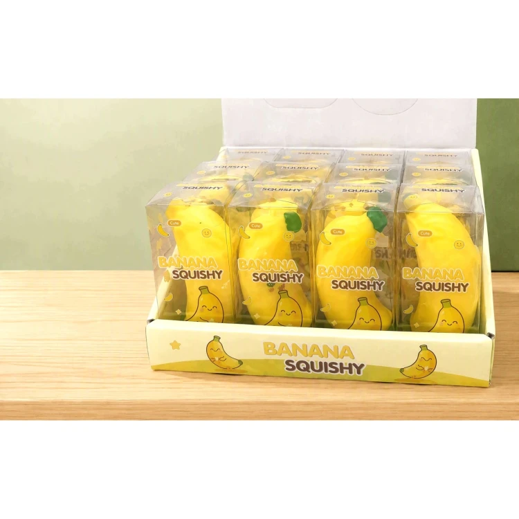 Chrupiący Gniotek Banan Crunchy Squishy z Buźką Antystresowy w Pudełku