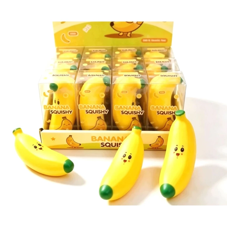Chrupiący Gniotek Banan Crunchy Squishy z Buźką Antystresowy w Pudełku