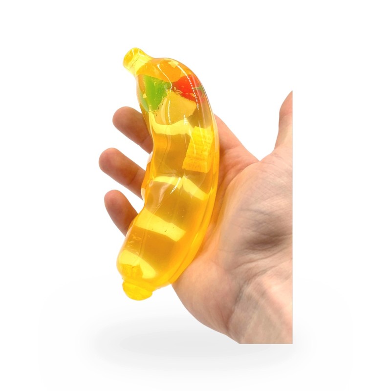 Gniotek Wazelinowy Banan z Owocami Squishy Antystresowy Sensoryczny 18cm