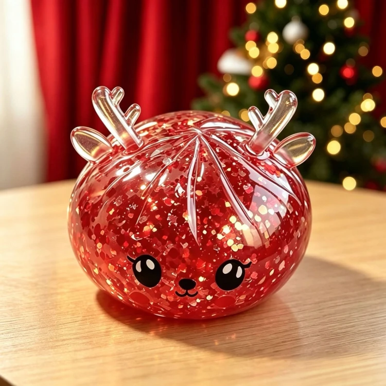 Gniotek Świecący LED Renifer Świąteczny Dumpling Squishy w Miseczce 8,5cm