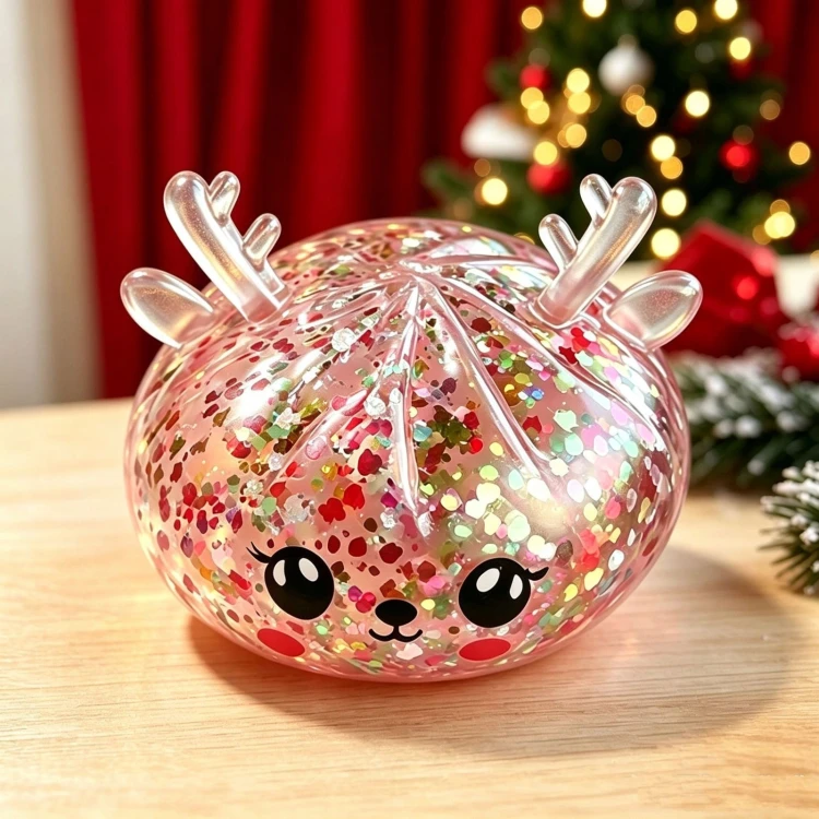 Gniotek Świecący LED Renifer Świąteczny Dumpling Squishy w Miseczce 8,5cm