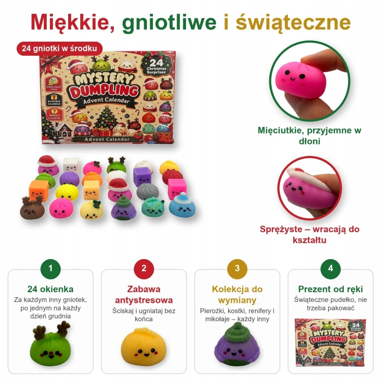 Kalendarz Adwentowy 24 Gniotki Squishy Mystery Dumpling Prezent dla dziecka